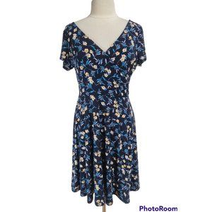 Kaileigh Blue Floral Jersey Mini Fit & Flare Dress Women Size XL Short SLV . 30P